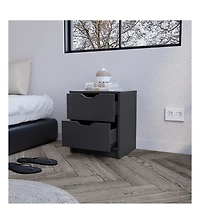 Two Drawer Faux Wood Nightstand for Bedroom Storage and Bedside Table