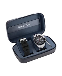 Nautica Men's Analog Silver-Tone Stainless Steel Watch Set, 48mm