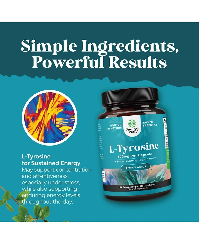 L-Tyrosine Capsule | High Strength L-Tyrosine Supplement | for Mental Energy, Mood, Focus, Attention & Cognition | 120ct