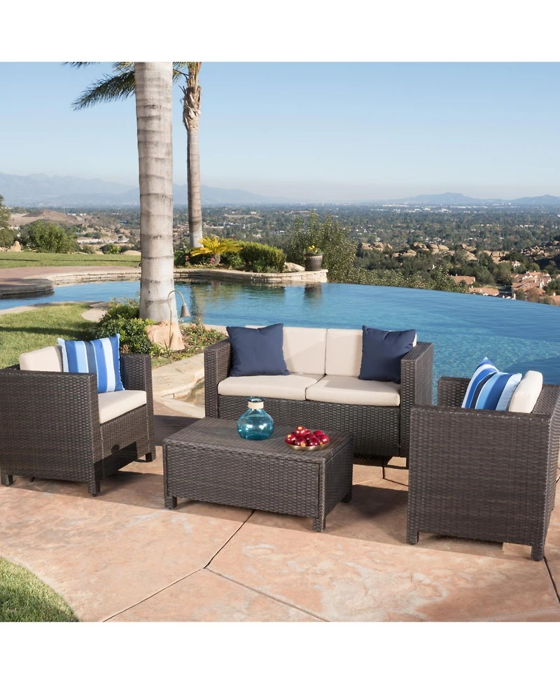 Streamdale 4-Piece Outdoor Wicker Sofa Set with Cushions & Coffee Table