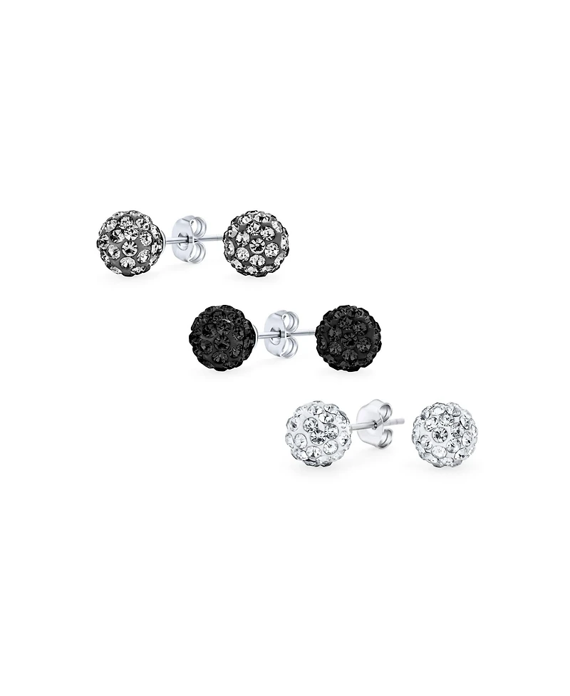 Bling Jewelry Set of 3 Sterling Silver Stud Earrings with Red Black Clear Crystals
