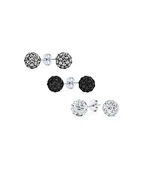Bling Jewelry Set of 3 Sterling Silver Stud Earrings with Red Black Clear Crystals