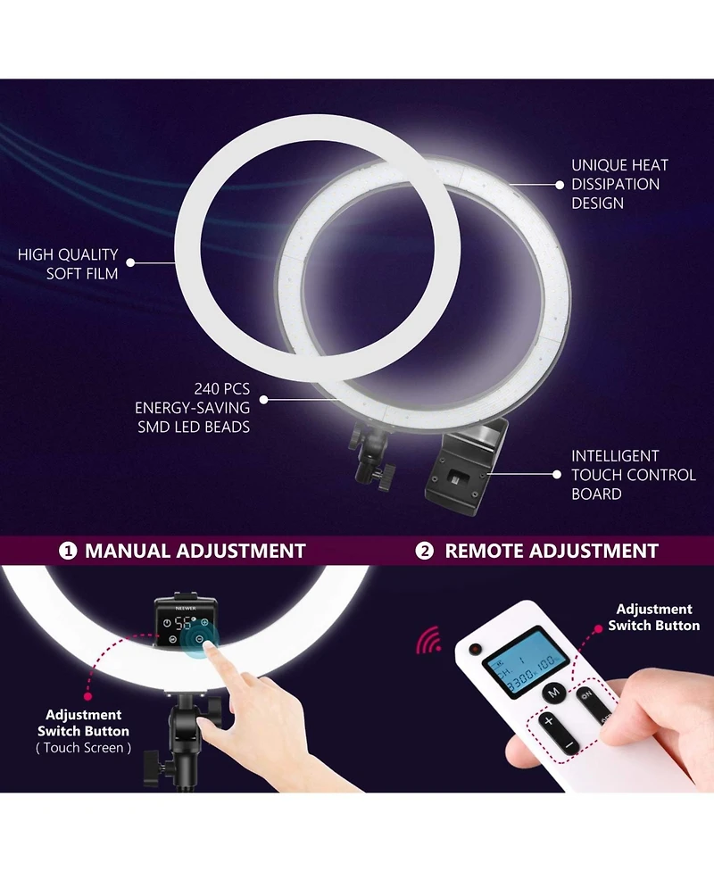 Neewer Advanced 16-inch Led Ring Light Support Manual Touch Control with Lcd Screen, Remote and Multiple Lights Control, 3200-5600K, Stand Included fo