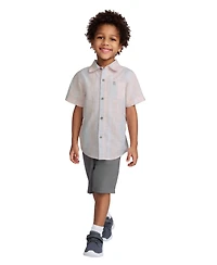 Calvin Klein Toddler and Little Boys 2-Piece Striped Woven Button Front Washed Twill Shorts Set