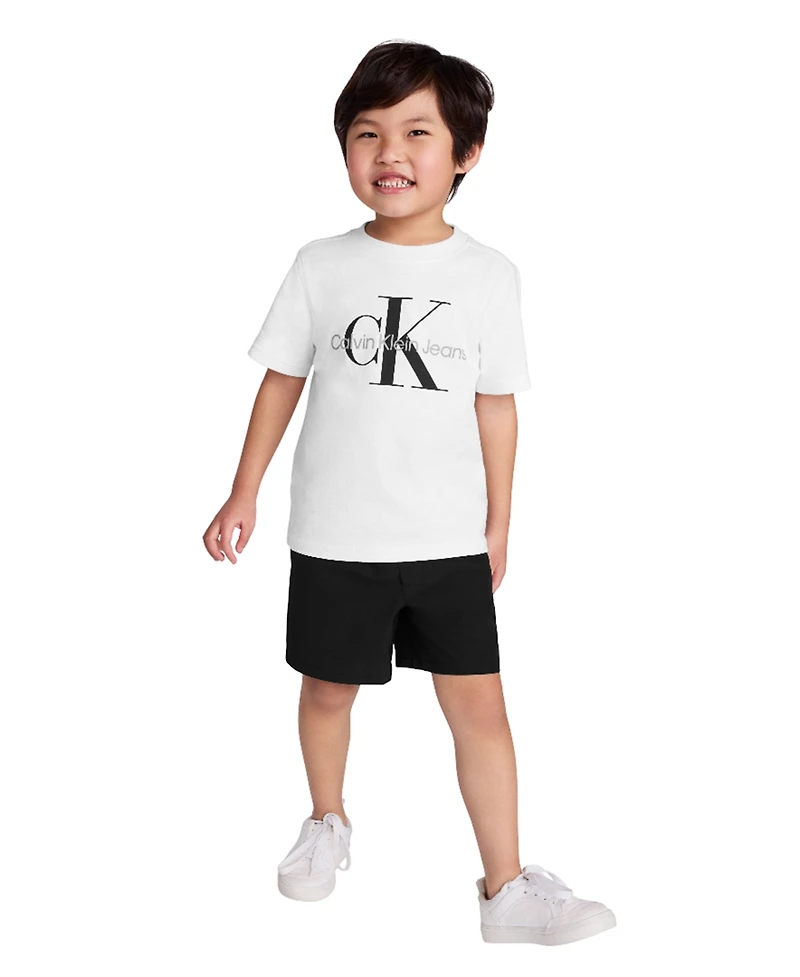 Calvin Klein Toddler and Little Boys 2-Piece Classic Logo T-Shirt Tech Woven Shorts Set