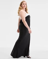 City Studios Trendy Plus Overlay-Band Power-Satin Gown