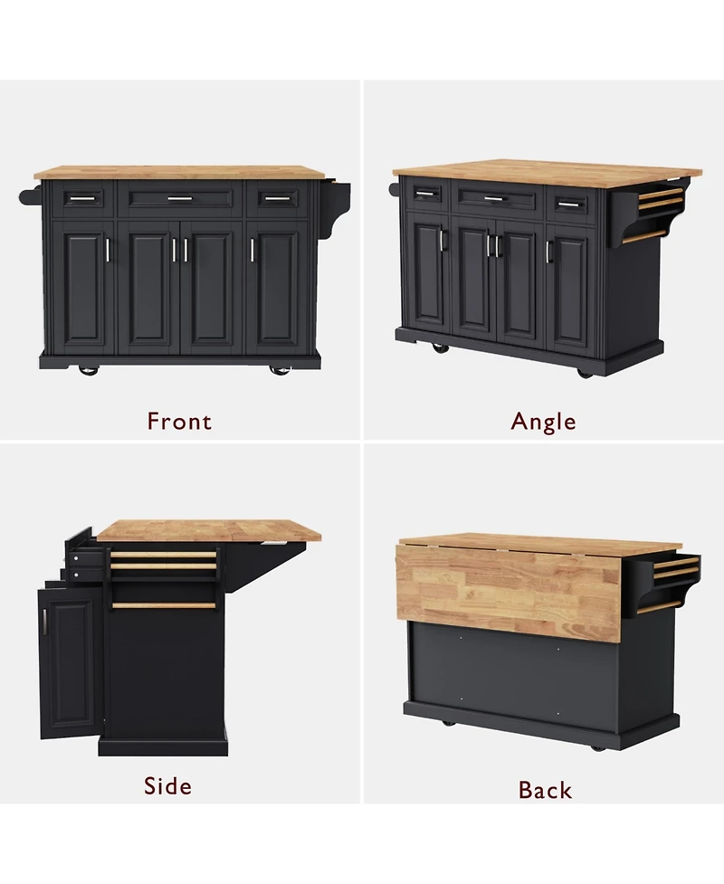 Streamdale 54" Kitchen Island Cart, Drop Leaf, Storage