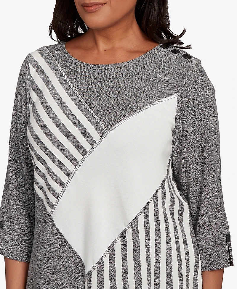 Alfred Dunner Petite Santa Barbara Diagonal Spliced Stripe Top