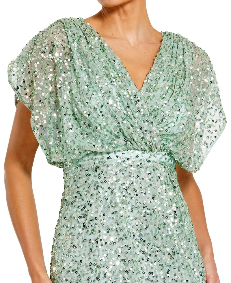 Mac Duggal Women's Draped Sleeve V Neck Gown