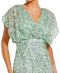 Mac Duggal Women's Draped Sleeve V Neck Gown