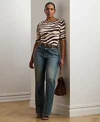 Lauren Ralph Plus Zebra-Print Stretch Cotton Boatneck Tee