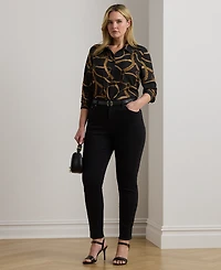 Lauren Ralph Plus Classic-Fit Belting-Print Crepe Shirt