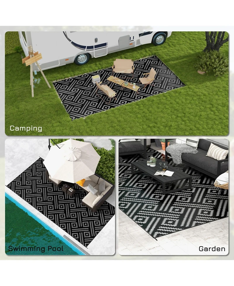 Reversible Outdoor Rug, 9' x 18' Waterproof Plastic Straw Floor Mat, Portable Rv Camping Carpet with Carry Bag, Large Floor Mat for Backyard, Deck, Pi