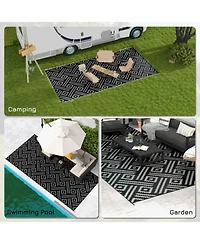 Reversible Outdoor Rug, 9' x 18' Waterproof Plastic Straw Floor Mat, Portable Rv Camping Carpet with Carry Bag, Large Floor Mat for Backyard, Deck, Pi