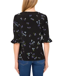 CeCe Women's Printed V-Neck 3/4-Ruffle-Sleeve Top