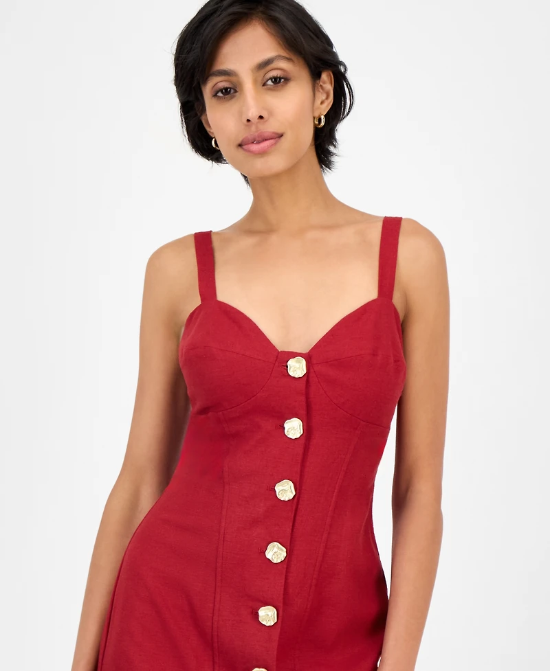 14th Place Juniors' Button-Front Bustier Sleeveless Dress
