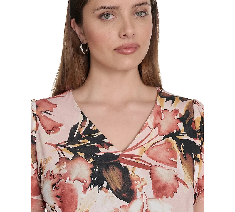 Calvin Klein Plus Placed-Print Flutter-Sleeve Top