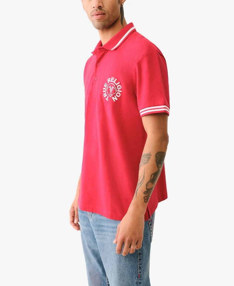 True Religion Men's Short Sleeve Buddha Face Polo Shirt
