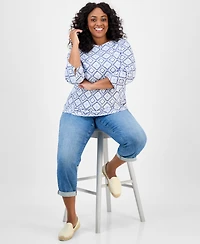 Style & Co Plus Printed 3/4-Sleeve Knit Top, Exclusively at Macy's