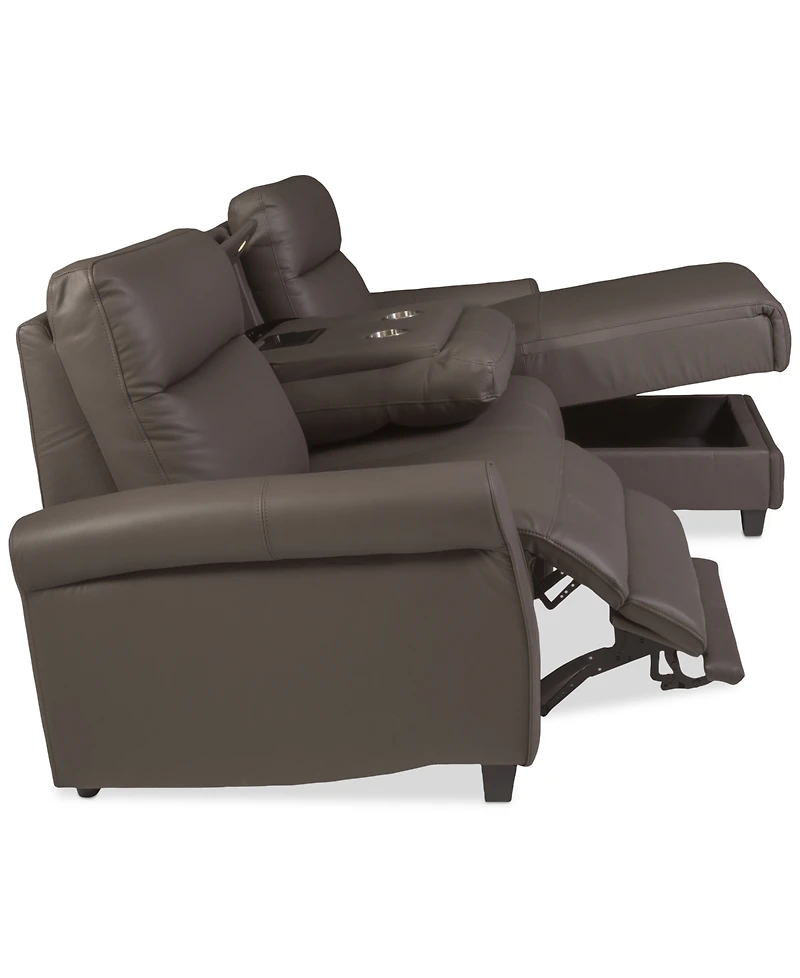Thandler 3-Pc. Leather Chaise Sectional with 1 Drop Down Table, Exclusively at Macy's