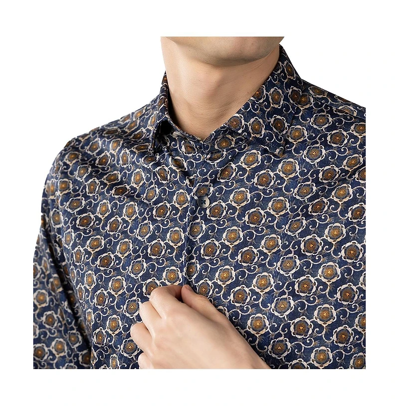 Luchiano Visconti Men's Navy Multicolor Floral shirt