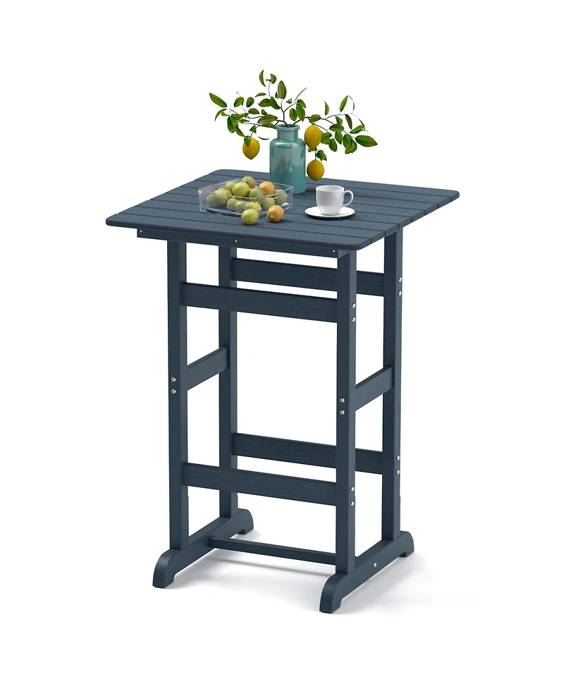 30 Inch Square Bar Table Dining Table with Slatted Tabletop for Poolside
