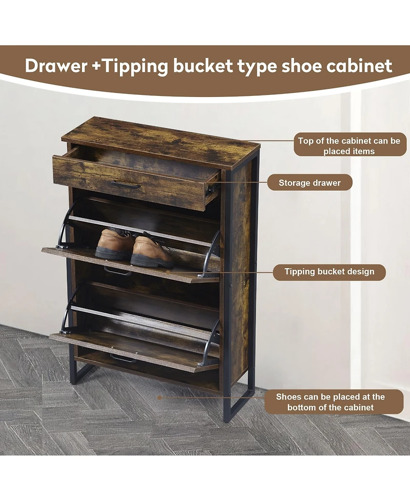 Streamdale Slim Shoe Cabinet with Flip Drawers, Hidden Storage for Entryway