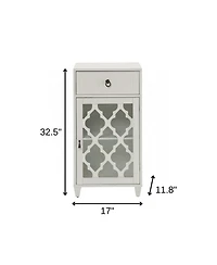 Fret Work Glass Door Cabinet with Decorative Accents and Storage
