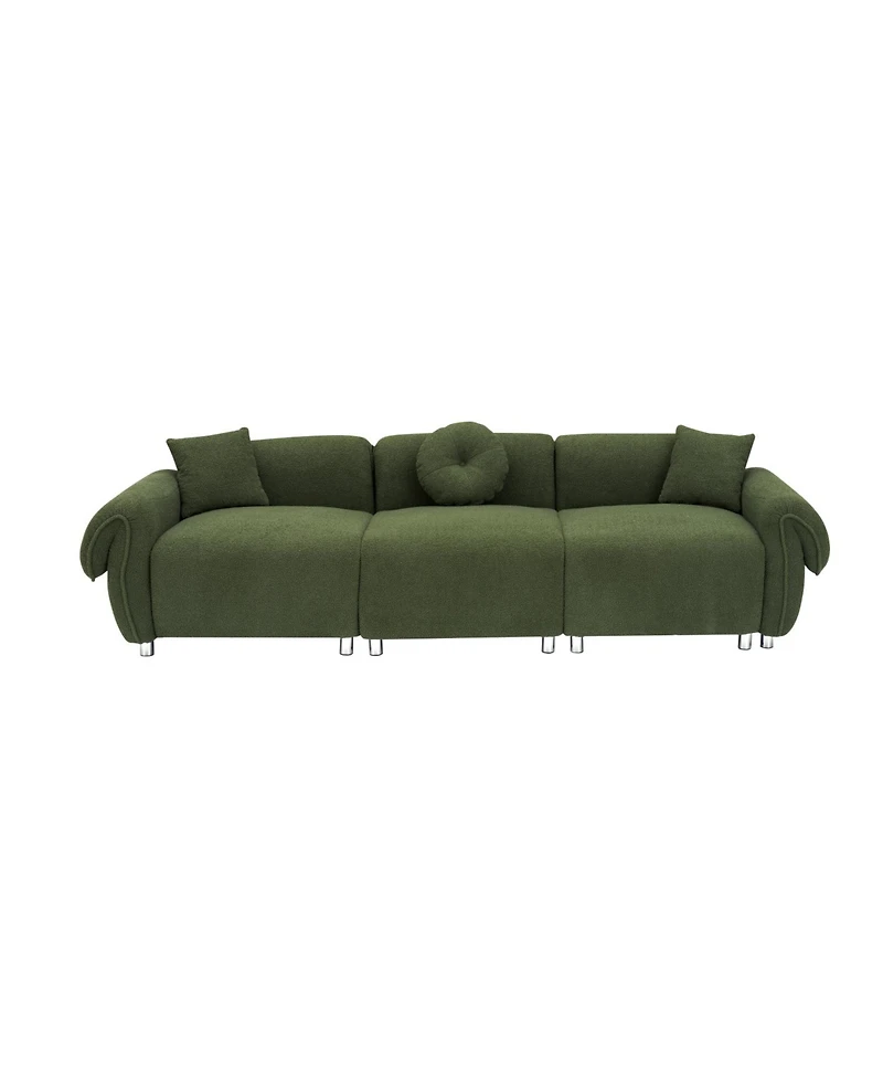 Streamdale Green Teddy Velvet Sofa with 3 Pillows