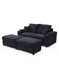 Streamdale Corduroy Loveseat with Ottomans & Pillows