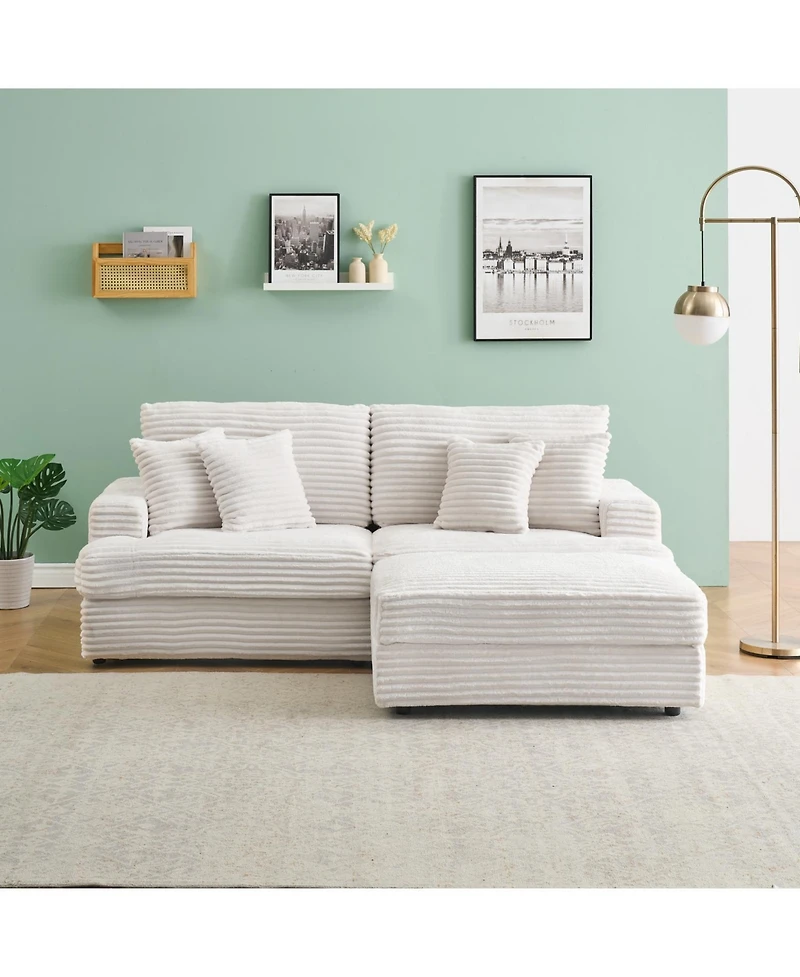 Streamdale 82 inches white corduroy sofa, storage feet +4 throw pillows, create a living room, office fashion new darling!