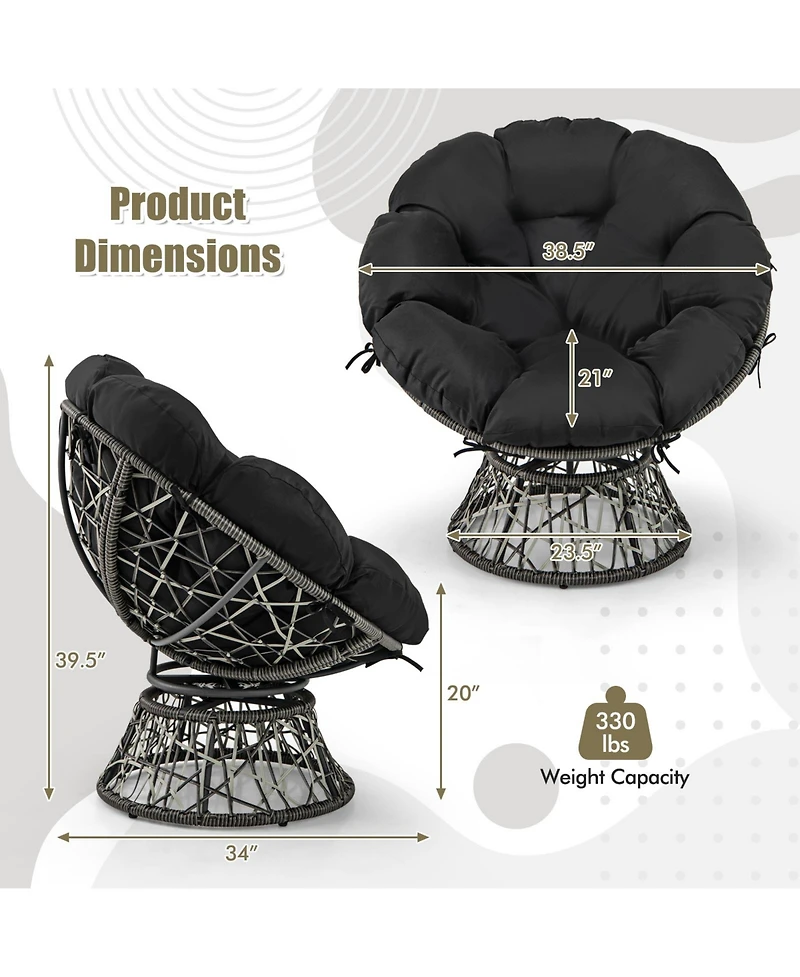 Pe Wicker Papasan Chair with Thick and Removable Cushion