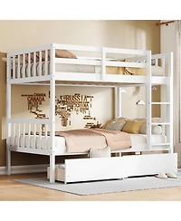 Streamdale Twin Bunk Bed with 2 Drawers, Convertible Twin Beds, Ladder, Guardrails, White