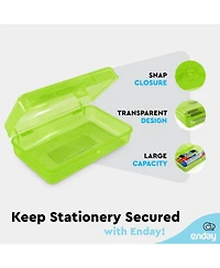 Enday Plastic Pencil Box with Snap Closure Lids Pink, Small Utility Storage Crayon School and Office Supplies Case Organizer, 1 Pc