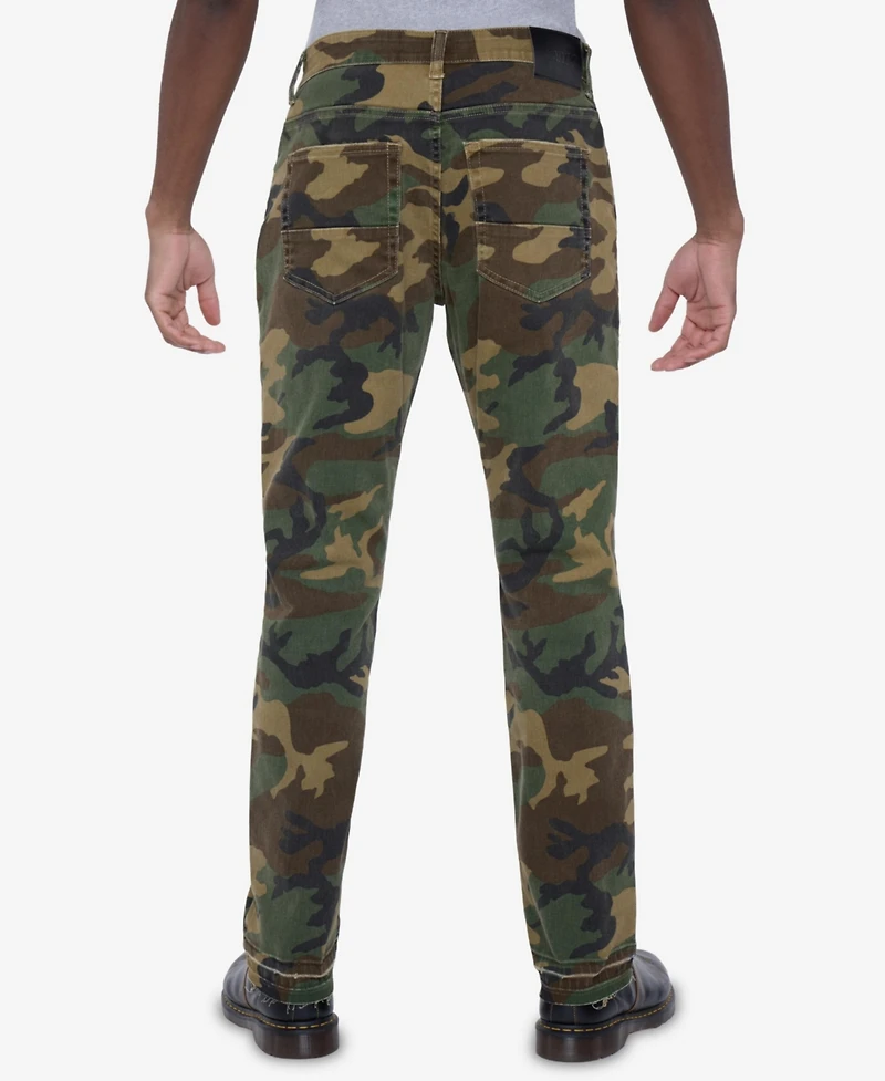 Raw X Men's Printed Pieced Fringed Stacked Jeans