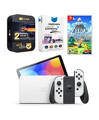 Nintendo Switch White Oled Console with The Legend of Zelda: Link's Awakening, MightySkins Console and Controller Skin Voucher, and 2 Year Cps Extende