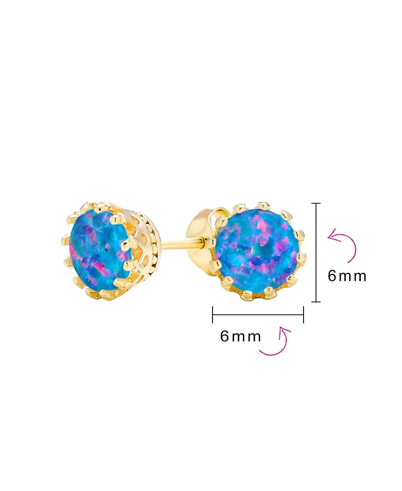 Bling Jewelry Crown Set Opal Solitaire Stud Earrings in Rose Gold Plated Sterling Silver 6MM