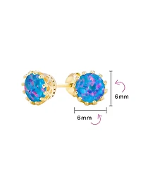 Bling Jewelry Crown Set Opal Solitaire Stud Earrings in Rose Gold Plated Sterling Silver 6MM