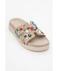 Denilla Leather Embellished Slide Sandal (Women)