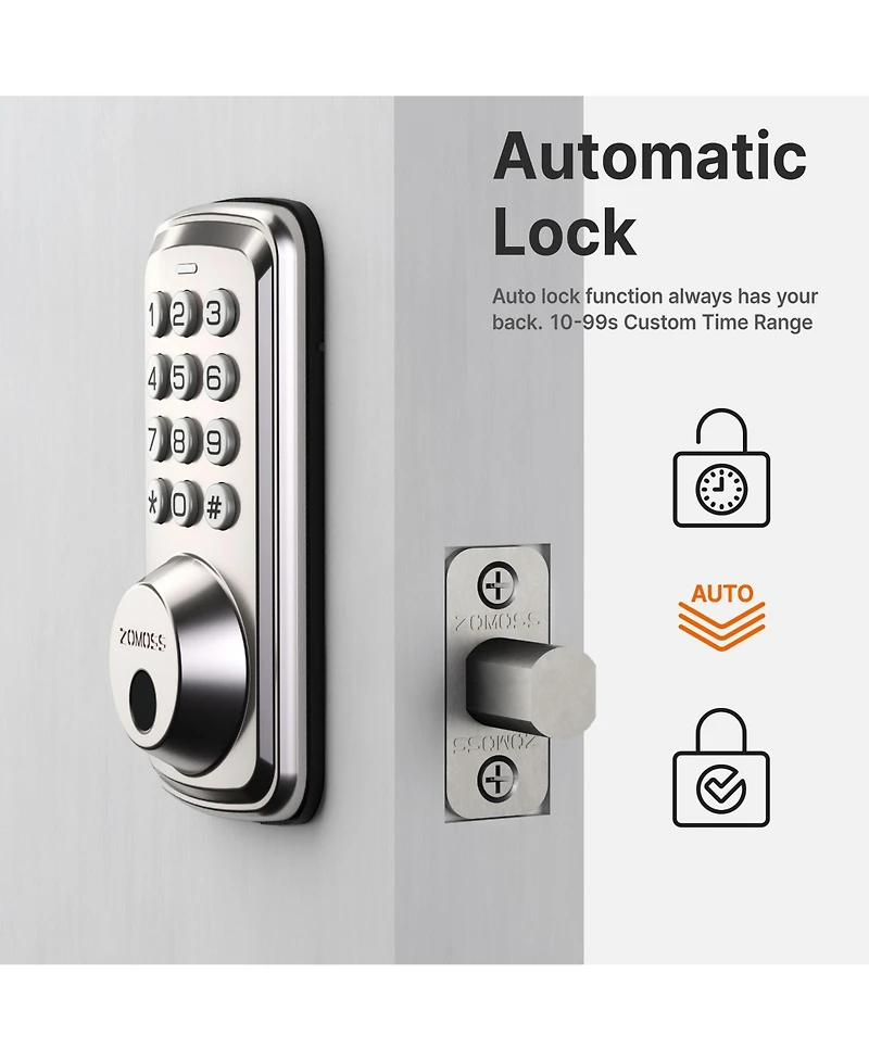 Zachvo Fingerprint Door Lock Keyless Deadbolt, Electric Door Locks with Keypads and Emergency Charging Port
