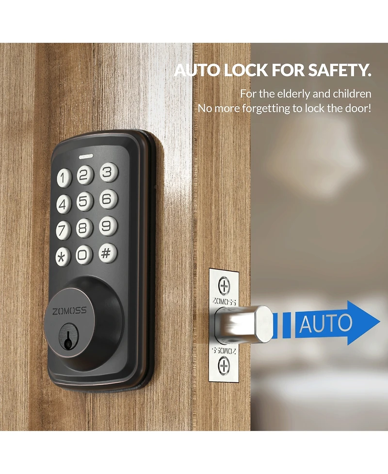 Zachvo Keyless Entry Deadbolt Lock, Electric Door Locks with Keypads and Emergency Charging Port