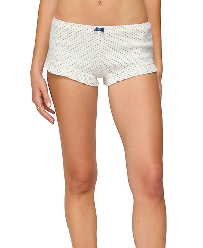 Edikted Women's Avalon Dotted Pointelle Ruffle Shorts