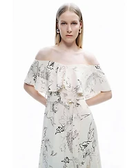 Nocturne Women's Patterned Midi Dress with Sash Tie