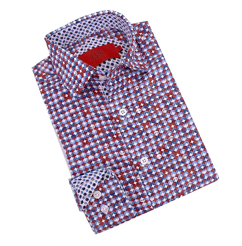 Elie Balleh Big Boys Blue Printed Short Sleeve Slim Fit Shirt