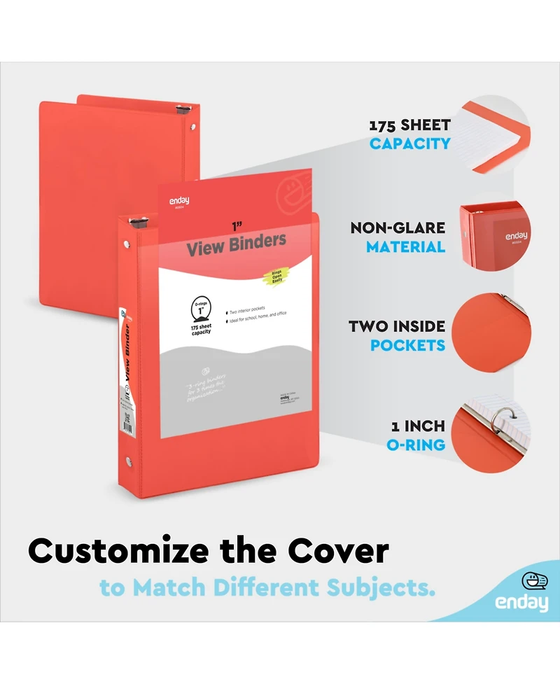 Enday 3-Ring Binder with Clear View Cover and 2 Inside Pockets – Heavy Duty Durable for School Supplies, Office Organization