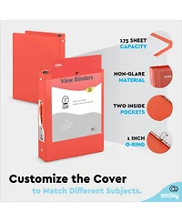 Enday 3-Ring Binder with Clear View Cover and 2 Inside Pockets – Heavy Duty Durable for School Supplies, Office Organization