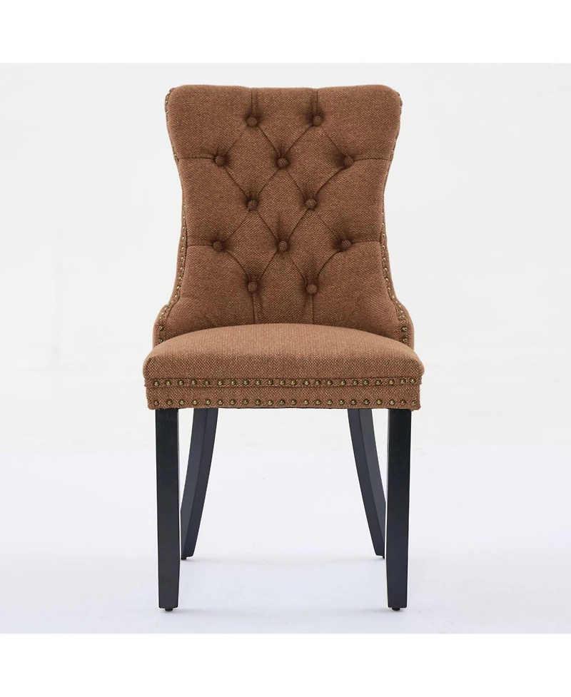 Streamdale Nikki Tufted Upholstered Linen Dining Chair with Nailhead Trim, 2-Piece Set in Coffee