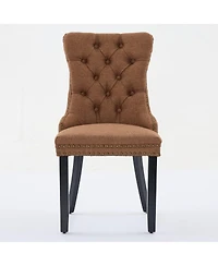 Streamdale Nikki Tufted Upholstered Linen Dining Chair with Nailhead Trim, 2-Piece Set in Coffee