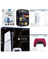 Sony PlayStation 5 Slim Digital Bundle with Disc Drive, Extra Controller, MightySkins Code and 2 Year Extended Warranty - Volcanic Red