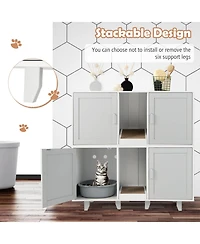 2-Door Cat Litter Box Enclosure with Winding Entry and Scratching Board